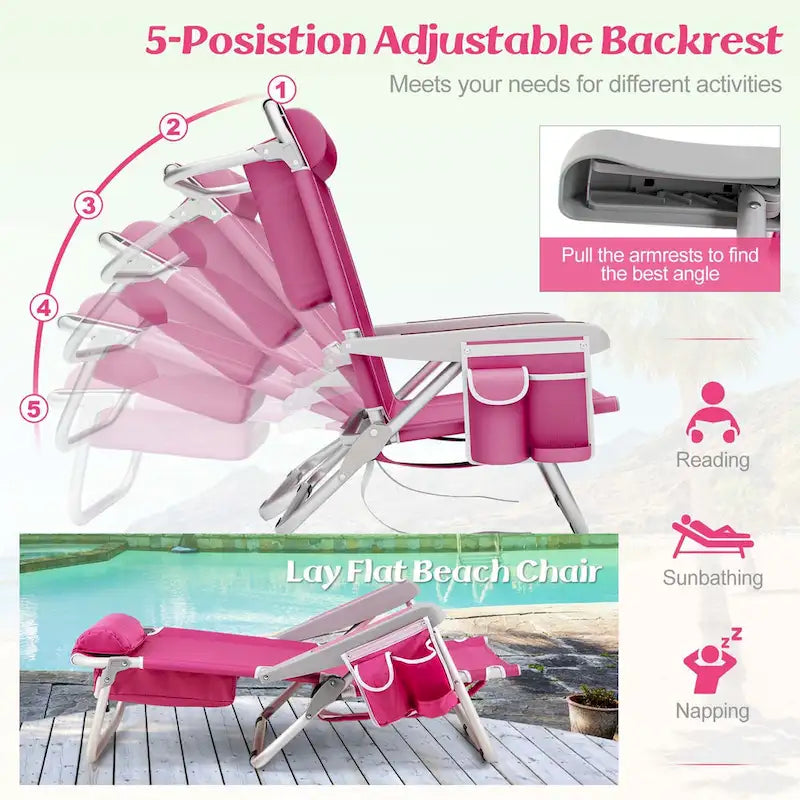 1/2 PCS Chaise de Plage Pliante Fauteuil Sac à Dos en Aluminium Allongé à Plat