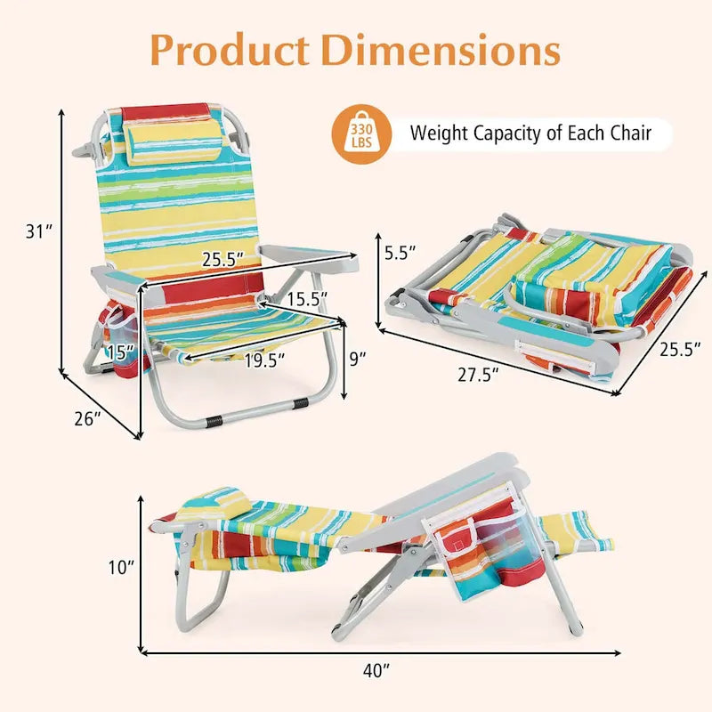 1/2 PCS Chaise de Plage Pliante Fauteuil Sac à Dos en Aluminium Allongé à Plat