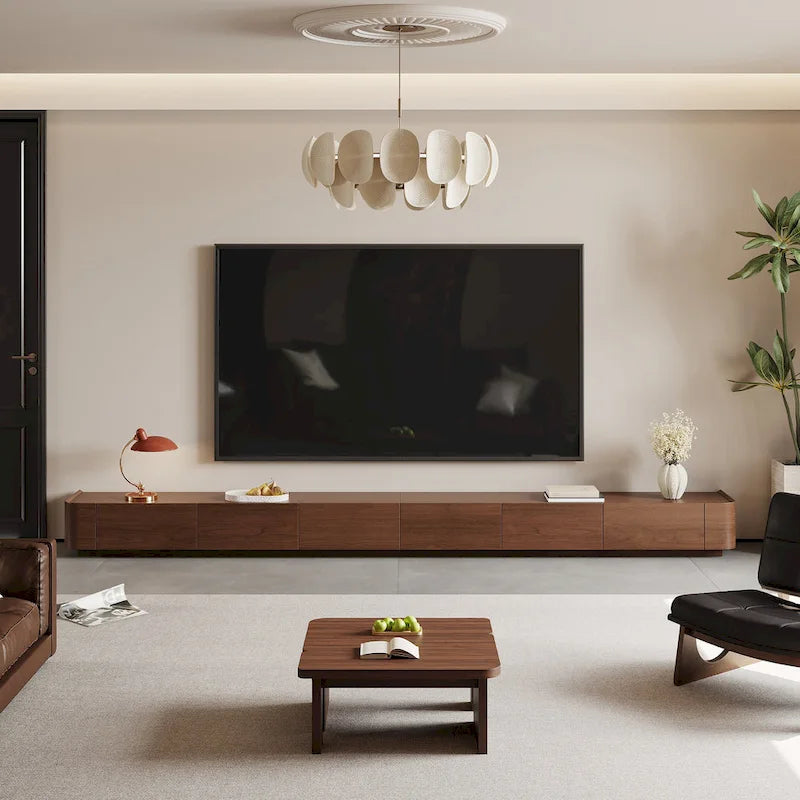 Meubles TV de style Mid-Century Modern, 4-6 tiroirs, Console média en bois massif marron