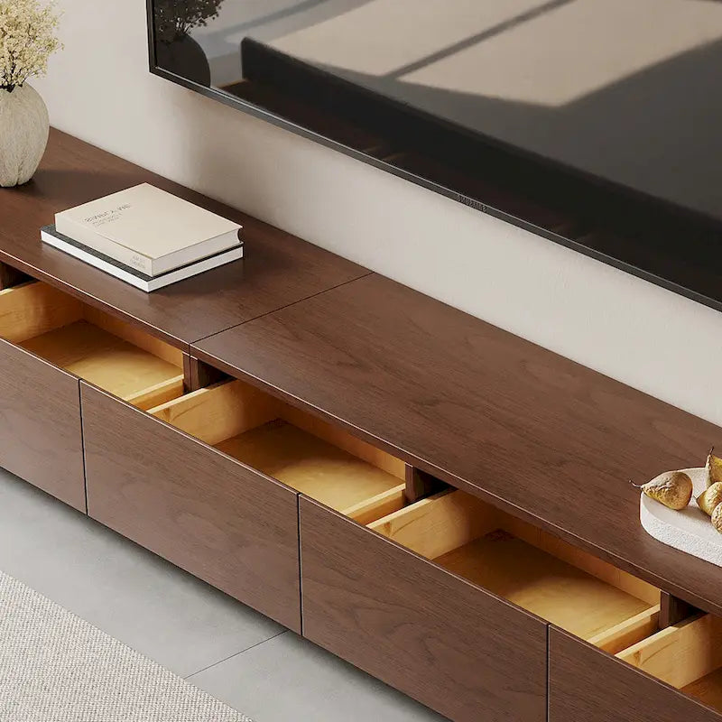 Meubles TV de style Mid-Century Modern, 4-6 tiroirs, Console média en bois massif marron