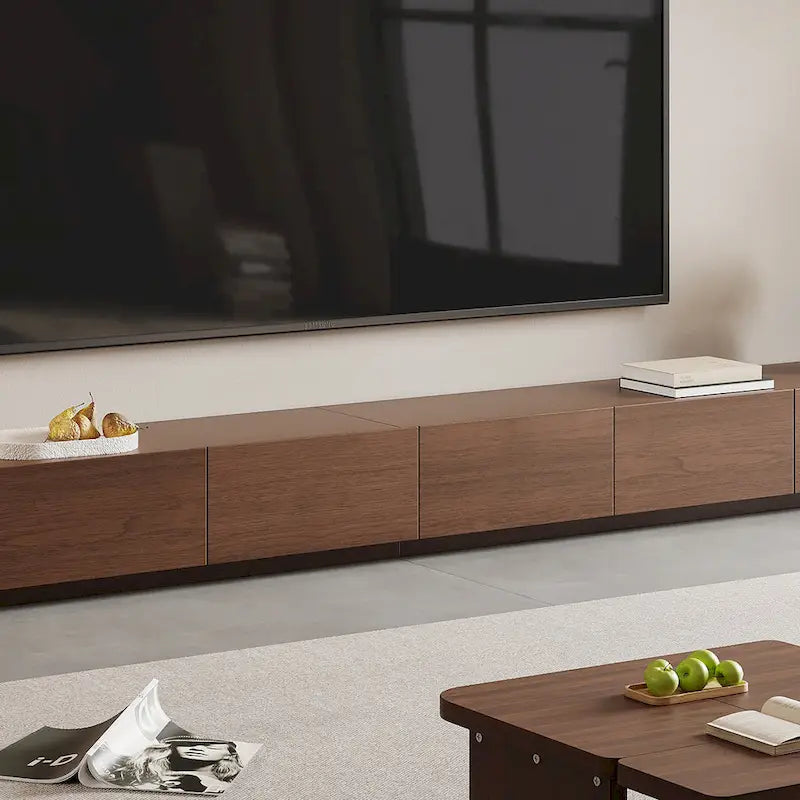 Meubles TV de style Mid-Century Modern, 4-6 tiroirs, Console média en bois massif marron