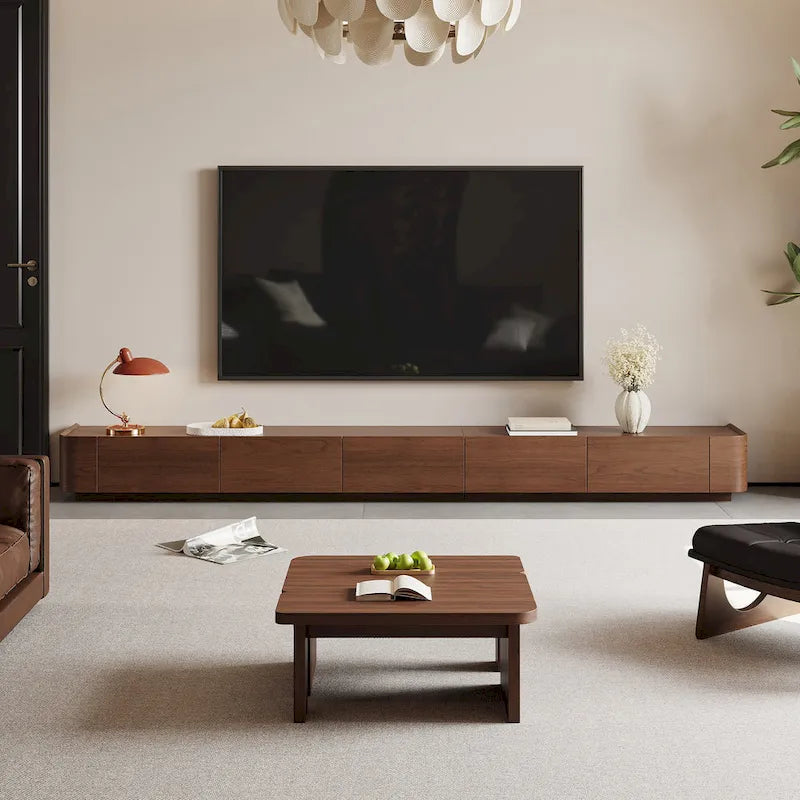 Meubles TV de style Mid-Century Modern, 4-6 tiroirs, Console média en bois massif marron