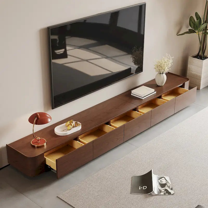 Meubles TV de style Mid-Century Modern, 4-6 tiroirs, Console média en bois massif marron