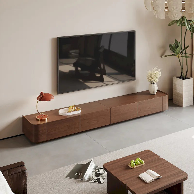 Meubles TV de style Mid-Century Modern, 4-6 tiroirs, Console média en bois massif marron