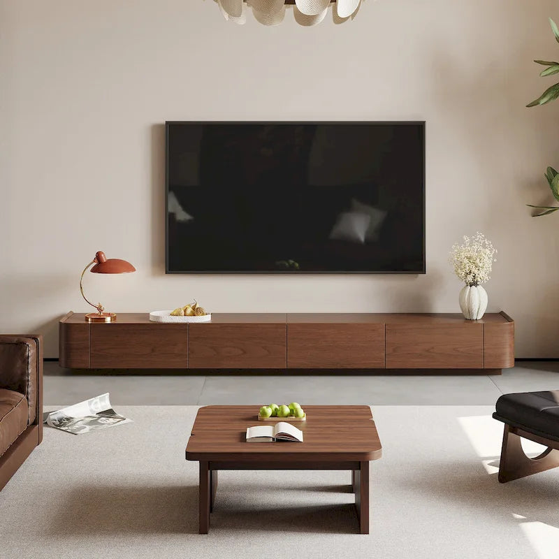 Meubles TV de style Mid-Century Modern, 4-6 tiroirs, Console média en bois massif marron