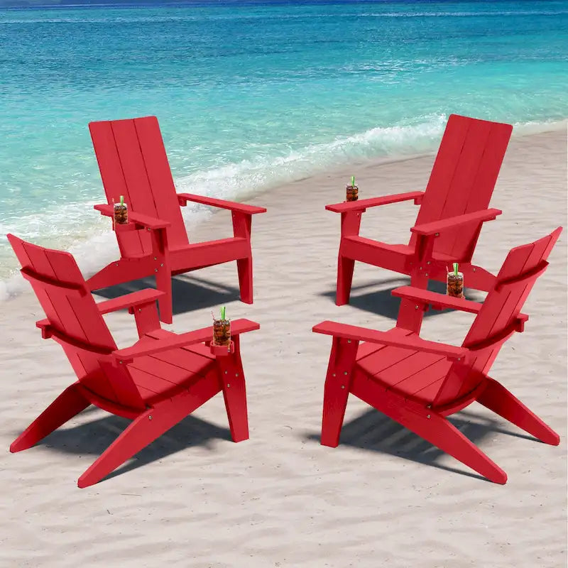 WINSOON All-Weather HIPS Outdoor Adirondack Chairs with Cup Holder Set Of 4