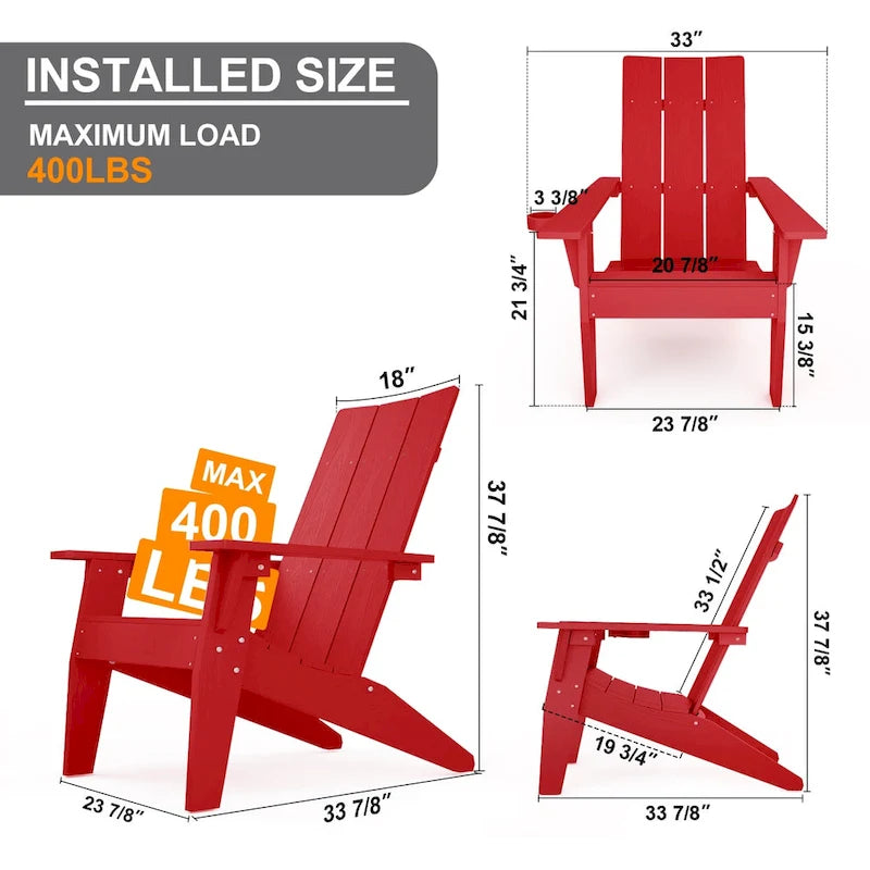 WINSOON Chaises Adirondack d'extérieur toutes saisons en HIPS avec porte-gobelet, lot de 4