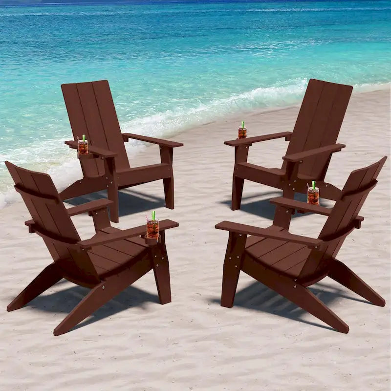 WINSOON Chaises Adirondack d'extérieur toutes saisons en HIPS avec porte-gobelet, lot de 4