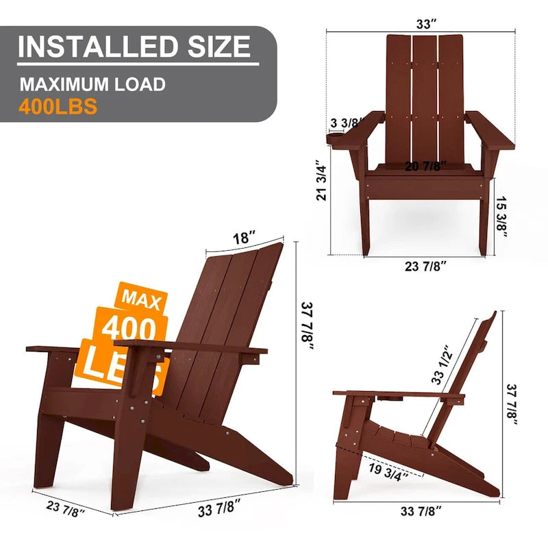 WINSOON Chaises Adirondack d'extérieur toutes saisons en HIPS avec porte-gobelet, lot de 4
