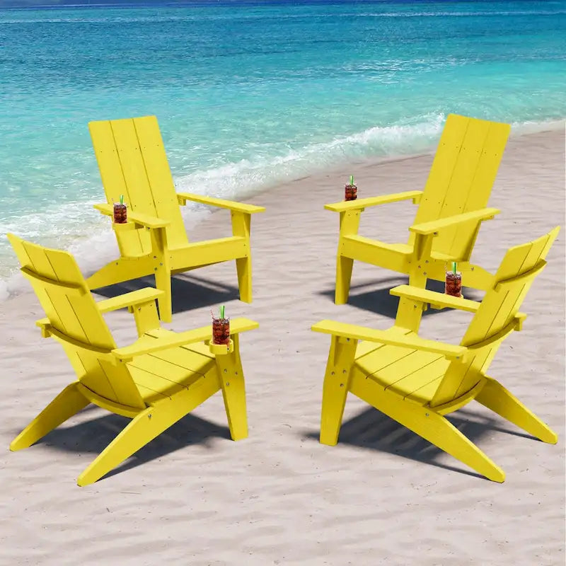 WINSOON Chaises Adirondack d'extérieur toutes saisons en HIPS avec porte-gobelet, lot de 4