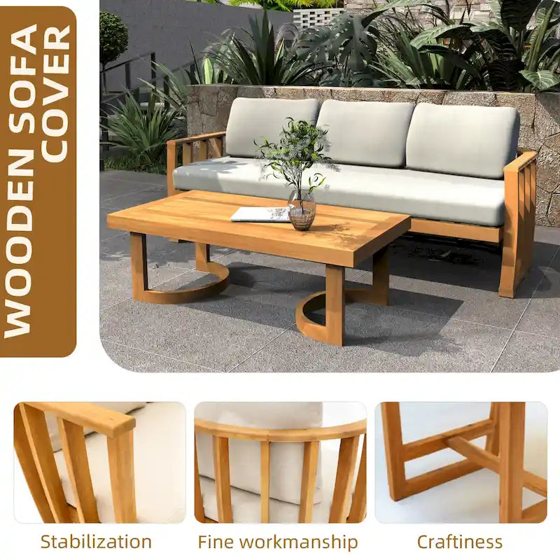 Ensemble de canapé d'angle d'extérieur moderne 5 pièces en bois d'acacia avec deux tables