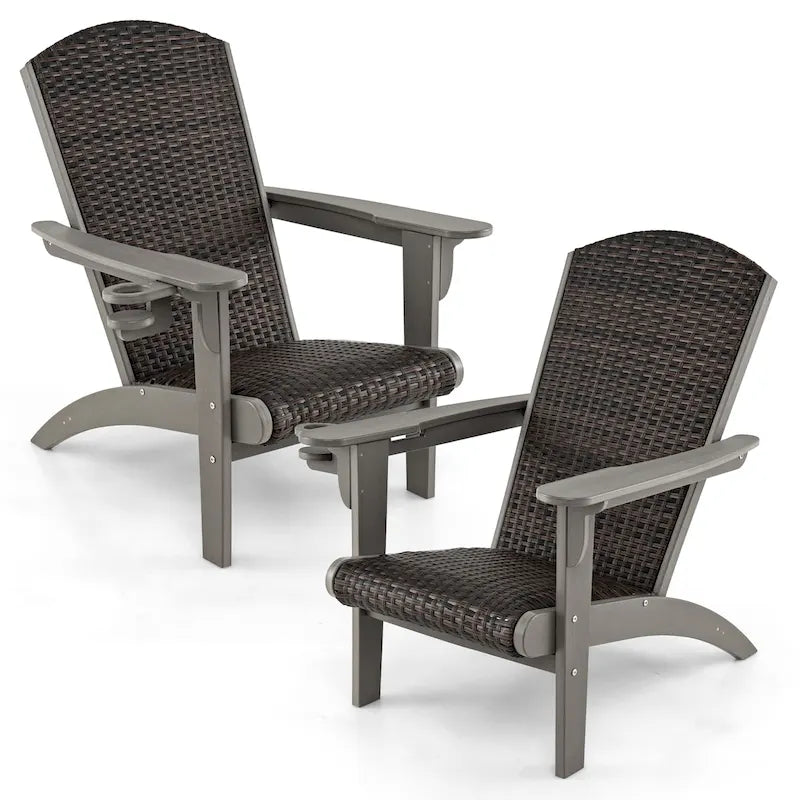 Lot de 2 chaises Adirondack Gymax avec assise et dossier larges en rotin rembourré