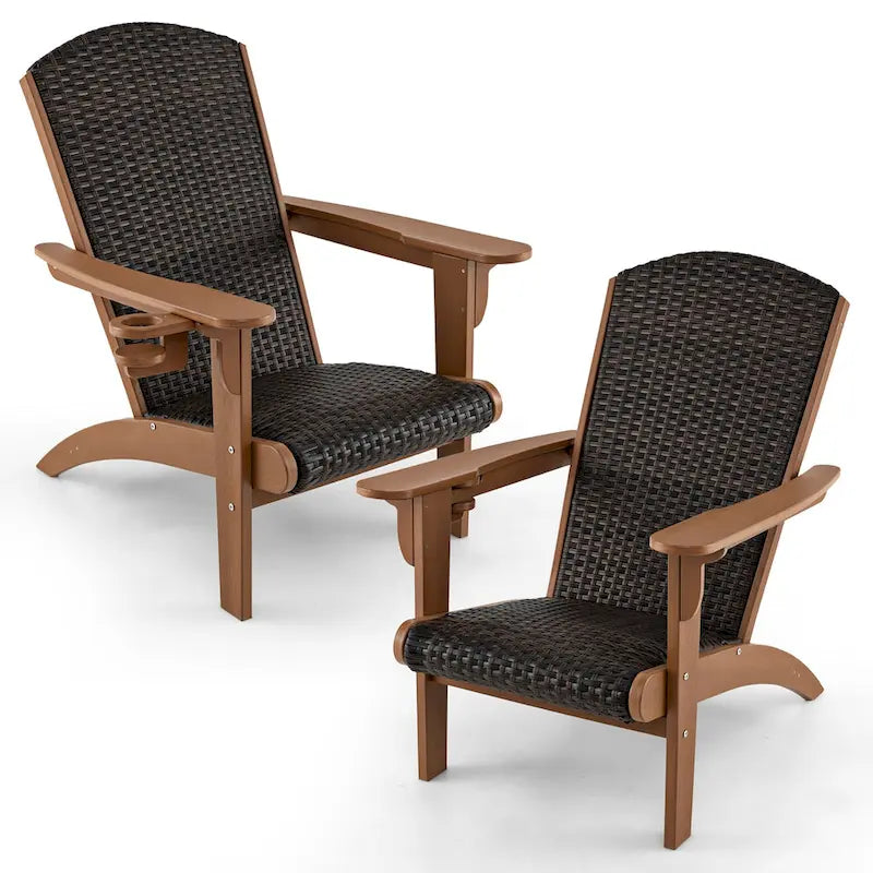 Lot de 2 chaises Adirondack Gymax avec assise et dossier larges en rotin rembourré