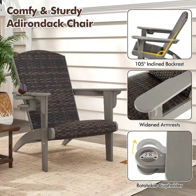 Lot de 2 chaises Adirondack Gymax avec assise et dossier larges en rotin rembourré
