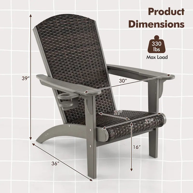 Lot de 2 chaises Adirondack Gymax avec assise et dossier larges en rotin rembourré