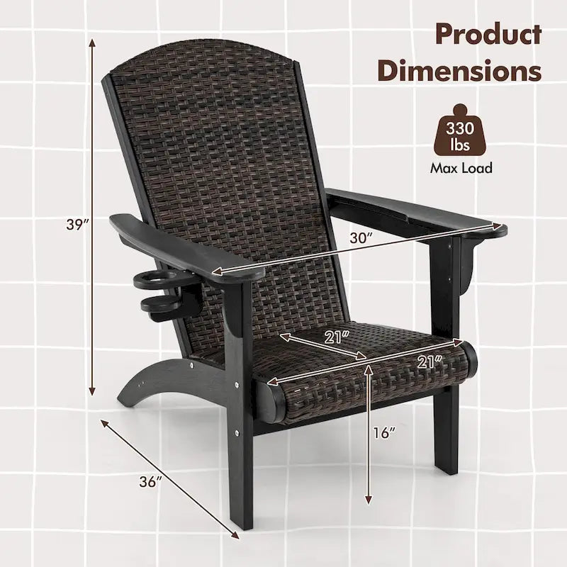 Lot de 2 chaises Adirondack Gymax avec assise et dossier larges en rotin rembourré