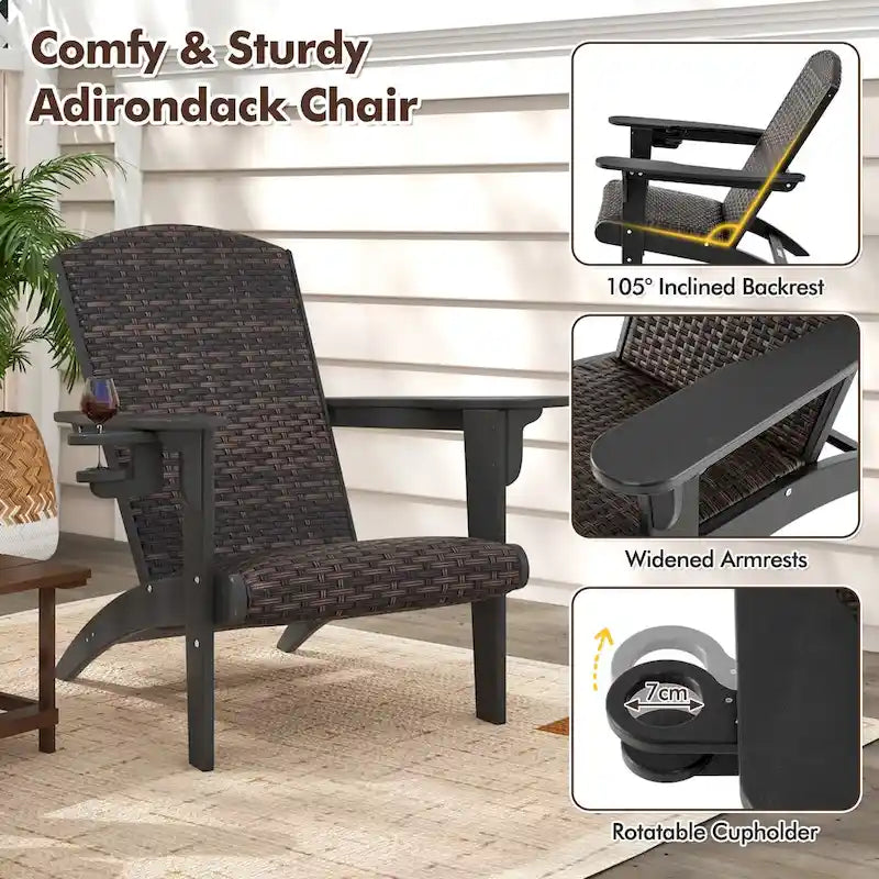 Lot de 2 chaises Adirondack Gymax avec assise et dossier larges en rotin rembourré