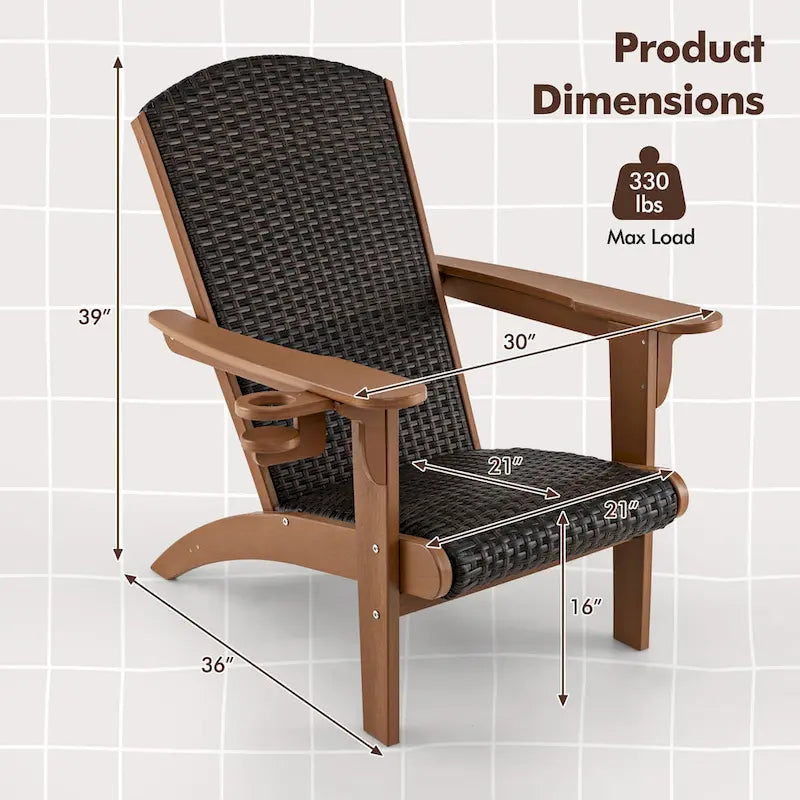 Lot de 2 chaises Adirondack Gymax avec assise et dossier larges en rotin rembourré