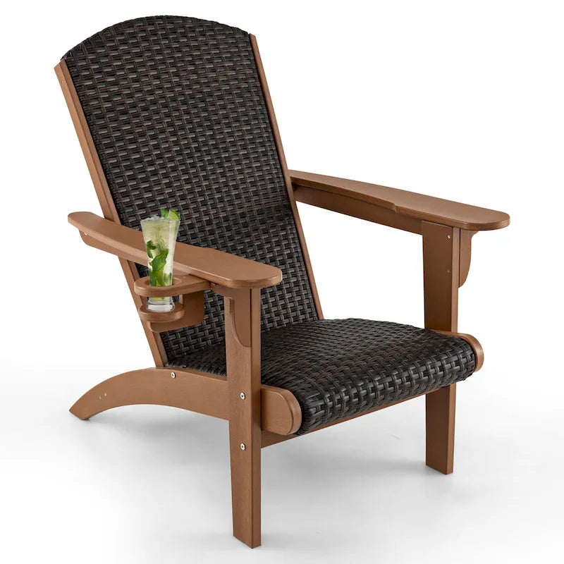 Lot de 2 chaises Adirondack Gymax avec assise et dossier larges en rotin rembourré