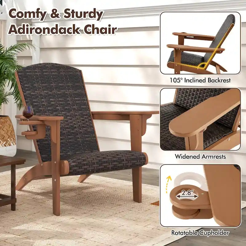 Lot de 2 chaises Adirondack Gymax avec assise et dossier larges en rotin rembourré