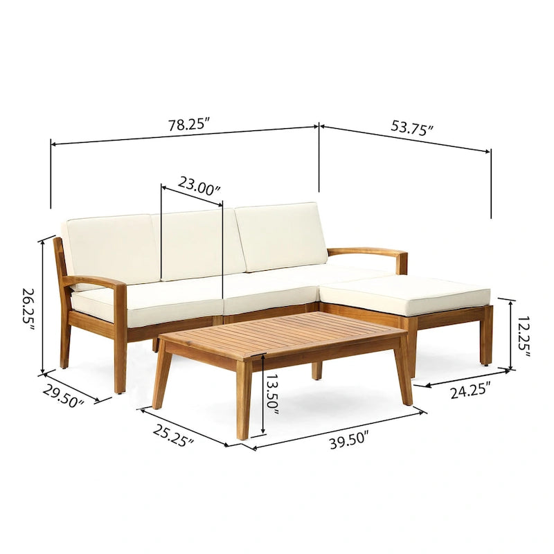 Ensemble de canapé de patio sectionnel en L 3 pièces