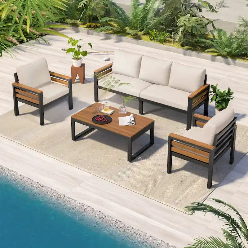 4-Piece Outdoor Furniture Sofa Set for 5 People
