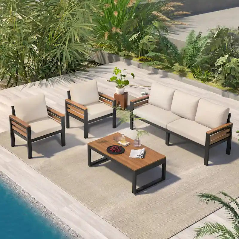 4-Piece Outdoor Furniture Sofa Set for 5 People