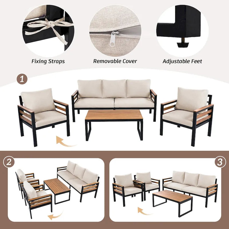 4-Piece Outdoor Furniture Sofa Set for 5 People