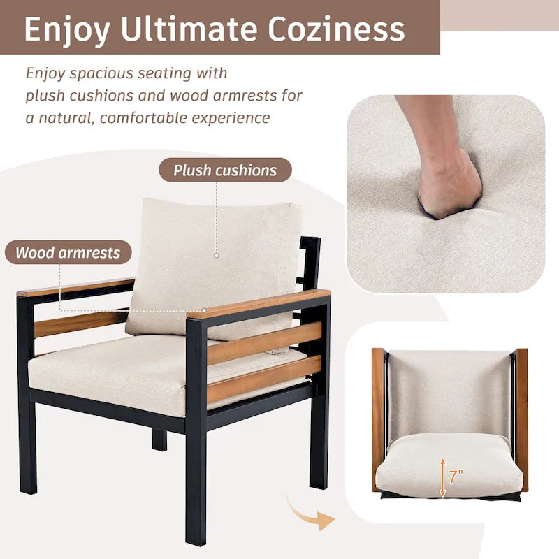 4-Piece Outdoor Furniture Sofa Set for 5 People