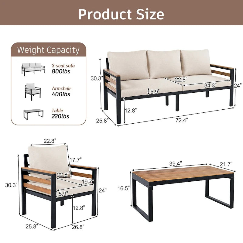 4-Piece Outdoor Furniture Sofa Set for 5 People