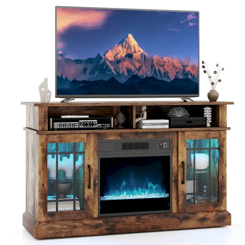 Meuble TV Costway avec cheminée électrique, lumières LED et télécommandes - Voir détails