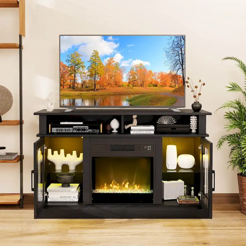 Meuble TV Costway avec cheminée électrique, lumières LED et télécommandes - Voir détails