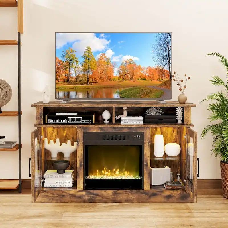 Meuble TV Costway avec cheminée électrique, lumières LED et télécommandes - Voir détails
