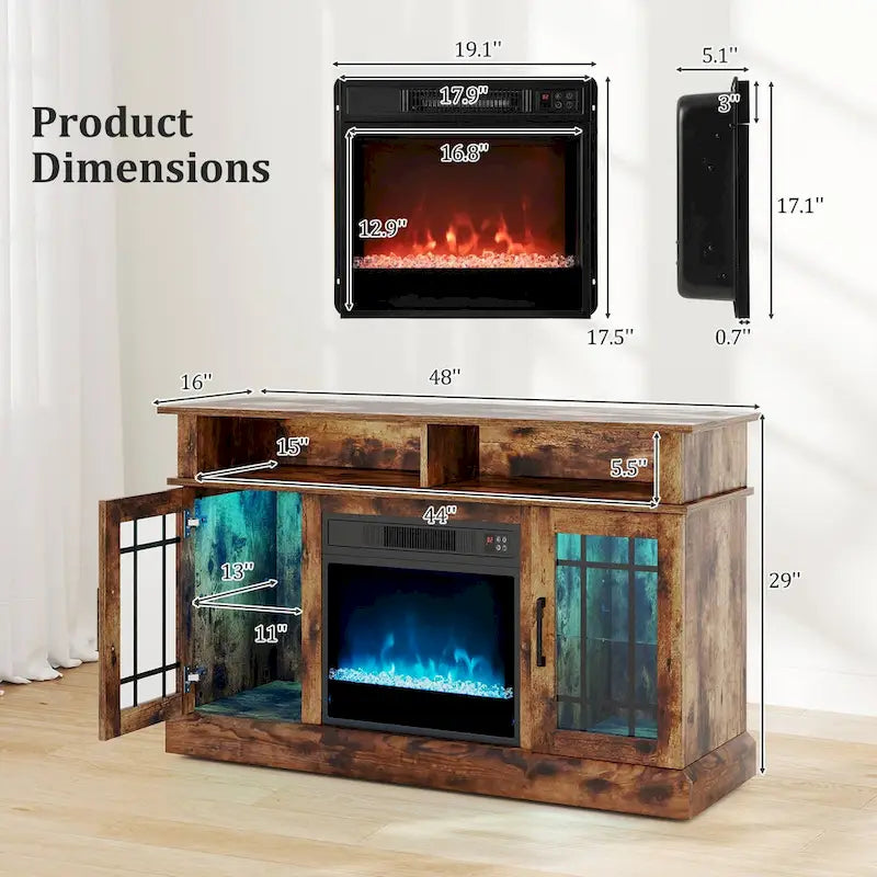 Meuble TV Costway avec cheminée électrique, lumières LED et télécommandes - Voir détails