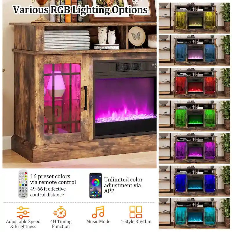 Meuble TV Costway avec cheminée électrique, lumières LED et télécommandes - Voir détails