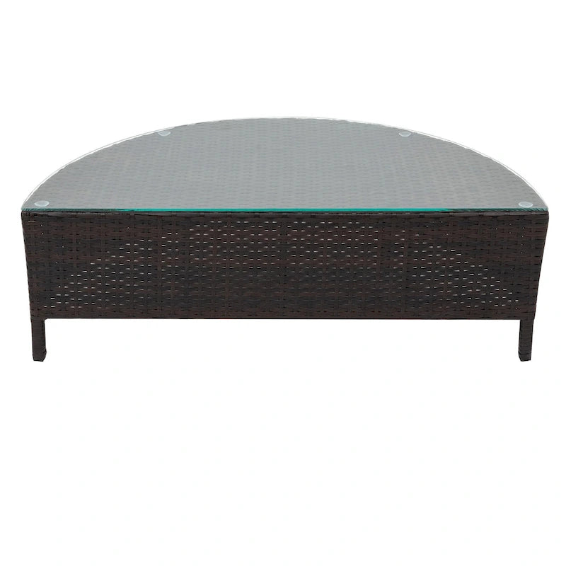 Ensemble de canapés incurvés d'extérieur modulable avec table en verre trempé