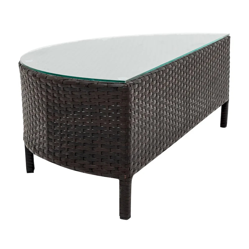 Ensemble de canapés incurvés d'extérieur modulable avec table en verre trempé