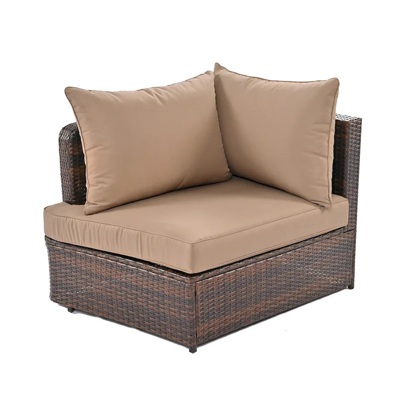 Salon de jardin en osier avec canapé rond et table basse, ensemble de sièges séparés, lit de repos, bain de soleil en rotin, causeuse convertible.