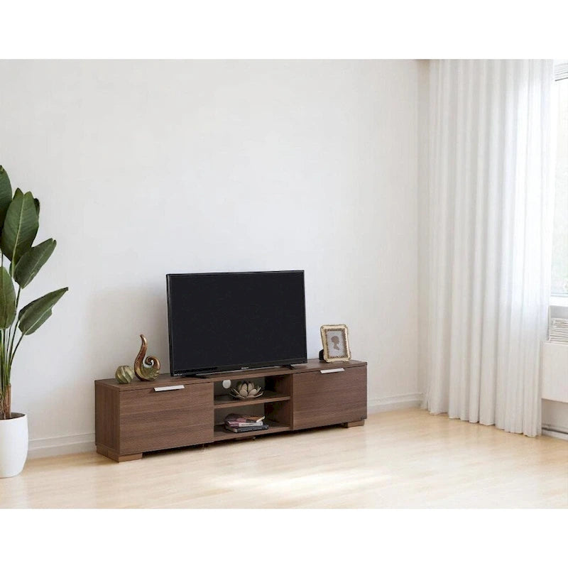 Meuble TV moderne Aspen avec 2 portes et 2 étagères de rangement, finition bois, meuble de divertissement pour salon