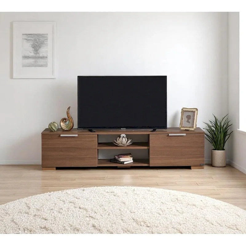 Meuble TV moderne Aspen avec 2 portes et 2 étagères de rangement, finition bois, meuble de divertissement pour salon
