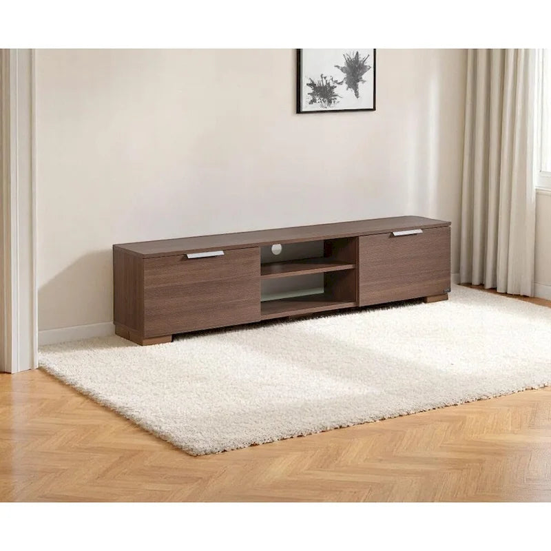 Meuble TV moderne Aspen avec 2 portes et 2 étagères de rangement, finition bois, meuble de divertissement pour salon