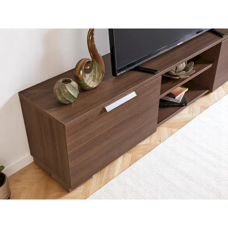 Meuble TV moderne Aspen avec 2 portes et 2 étagères de rangement, finition bois, meuble de divertissement pour salon