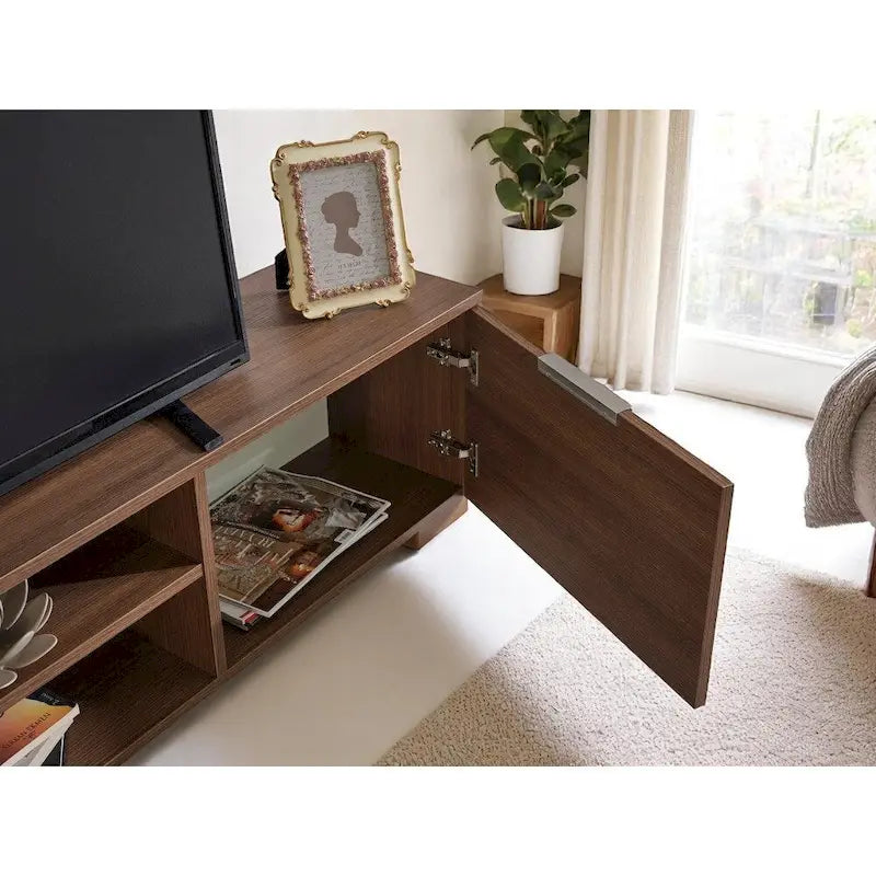 Meuble TV moderne Aspen avec 2 portes et 2 étagères de rangement, finition bois, meuble de divertissement pour salon