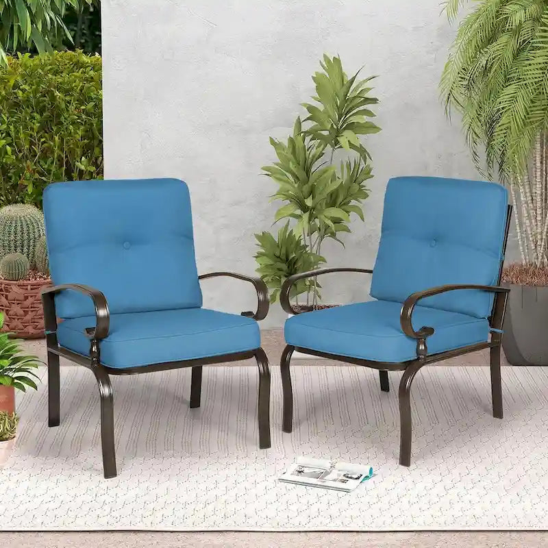 Outdoor Patio Metal Dining Club Chairs Set of 2, Garden Seating Arm Chairs with Cushions