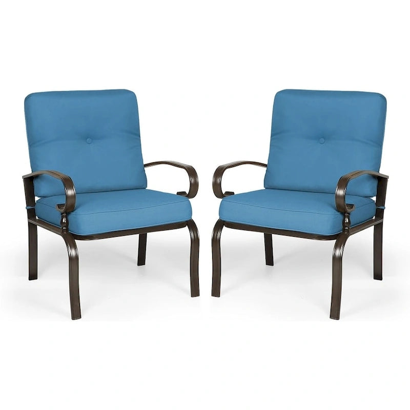 Ensemble de 2 chaises de salle à manger en métal pour patio extérieur, chaises de jardin avec coussins
