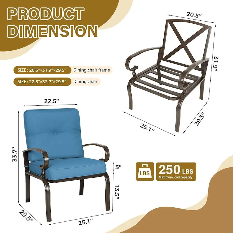 Ensemble de 2 chaises de salle à manger en métal pour patio extérieur, chaises de jardin avec coussins