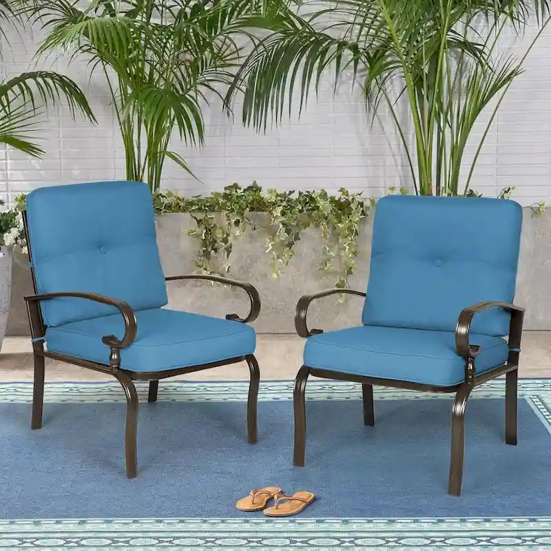 Ensemble de 2 chaises de salle à manger en métal pour patio extérieur, chaises de jardin avec coussins