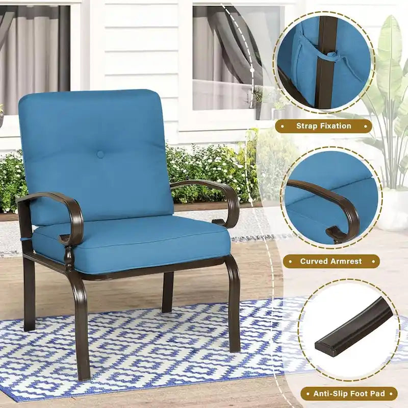 Ensemble de 2 chaises de salle à manger en métal pour patio extérieur, chaises de jardin avec coussins