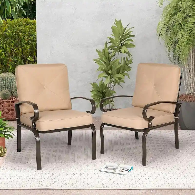 Ensemble de 2 chaises de salle à manger en métal pour patio extérieur, chaises de jardin avec coussins