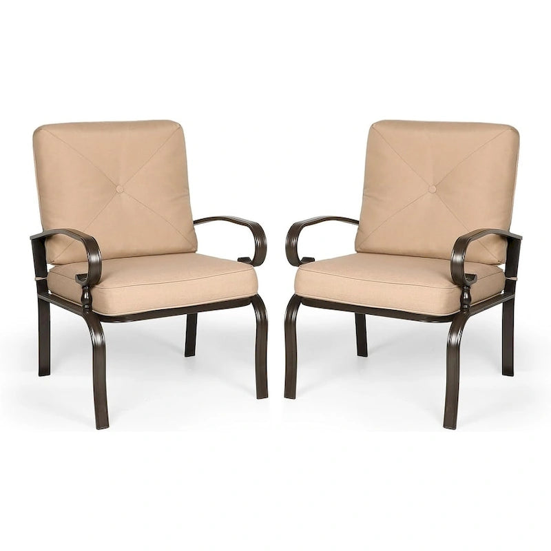 Ensemble de 2 chaises de salle à manger en métal pour patio extérieur, chaises de jardin avec coussins